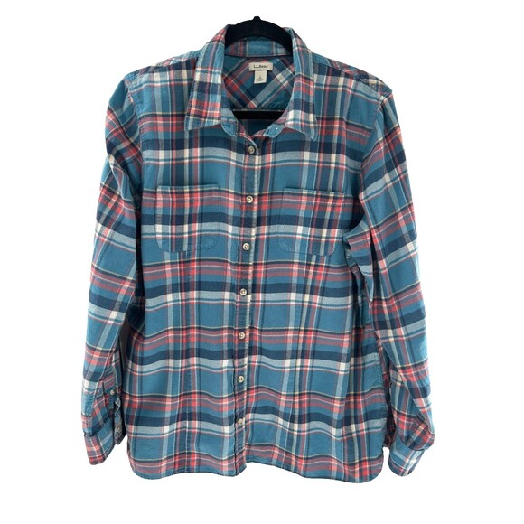 Women's LL Bean Plaid Cotton Flannel Button Up Shirt Size L - Picture 1 of 6
